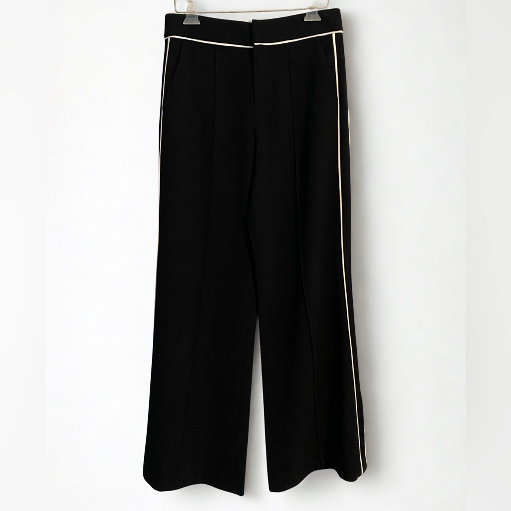 Alice + Olivia Designer Black White Side Striped Wide Leg Trouser Pants Size 4